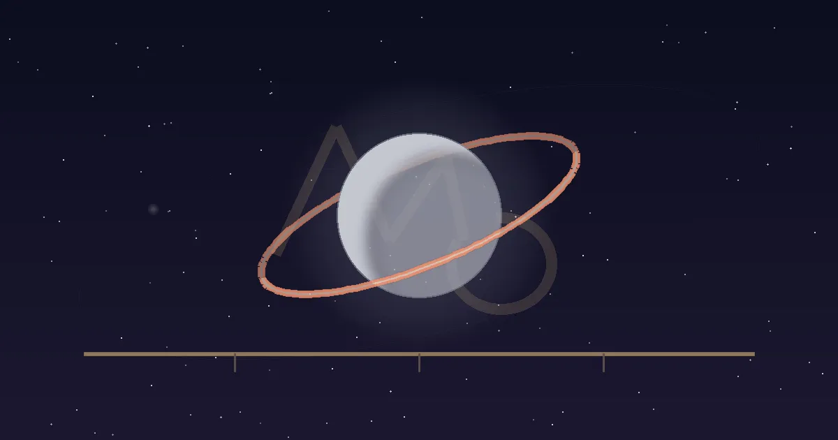 A cool ash-grey moon held inside a heavy terracotta Saturn ring and pressed by a thin gold horizon-bar, framed by a translucent gold Capricorn sea-goat glyph against a deep navy field, with a faint receding Pluto orbit behind it — illustrating the natal placement Moon in Capricorn, the Moon in detriment routed through its dispositor Saturn