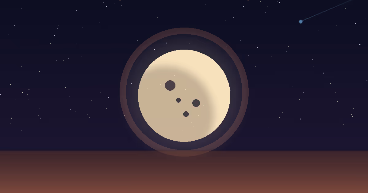 A full, steady cream-gold moon resting low over a flat terracotta horizon under a deep navy starfield, framed by a large translucent Taurus bull glyph, with a faint electric-blue Uranus streak leaving the upper field — illustrating the Moon in its sign of exaltation as the seven-year Uranus-in-Taurus transit departs
