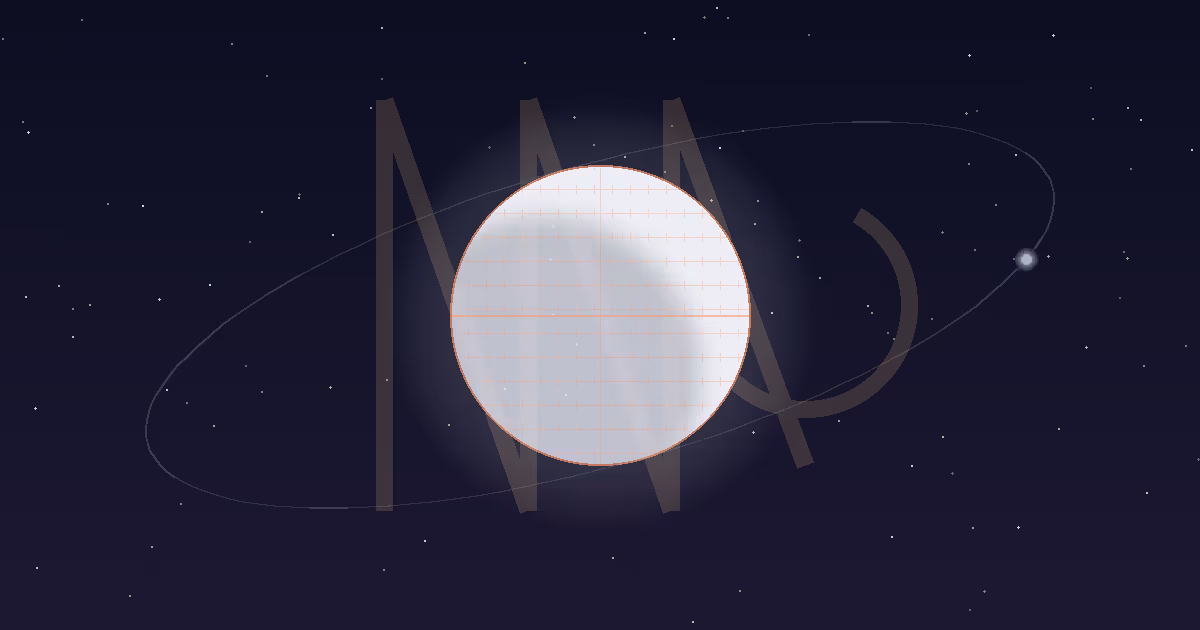 A cool cream-white moon dissected by fine terracotta measurement lines and a crosshair against a deep navy starfield, framed by a large translucent gold Virgo glyph with a thin Mercury orbit threading through it — illustrating the peregrine Moon in Virgo running on its dispositor Mercury