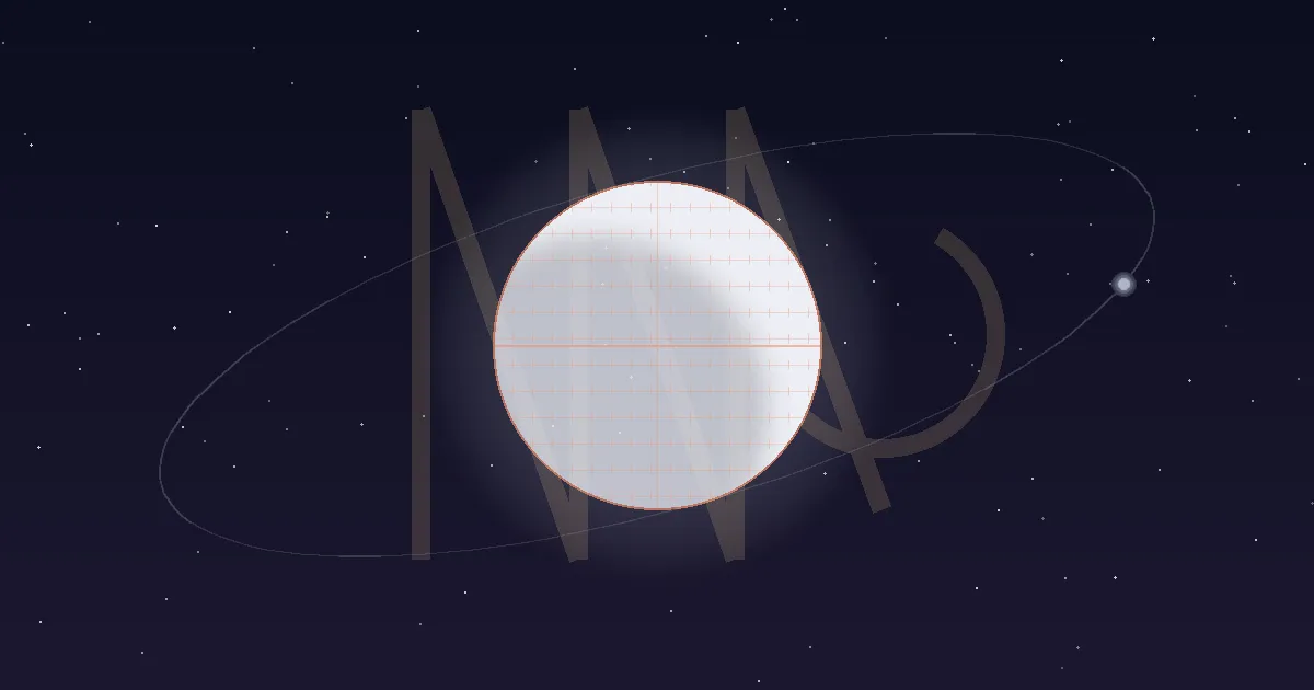 A precise cream-white moon dissected by fine terracotta measurement lines and a faint grid against a deep navy field, with the Virgo glyph rendered in translucent gold and a thin Mercury orbit threading through it — illustrating the natal placement Moon in Virgo, the peregrine Moon routed through its dispositor Mercury