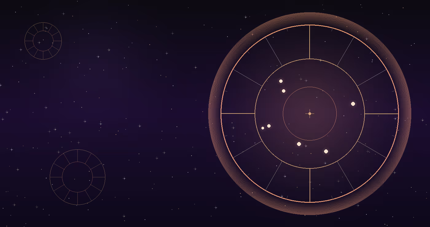 Astrological birth chart wheel divided into the twelve houses with cosmic accents