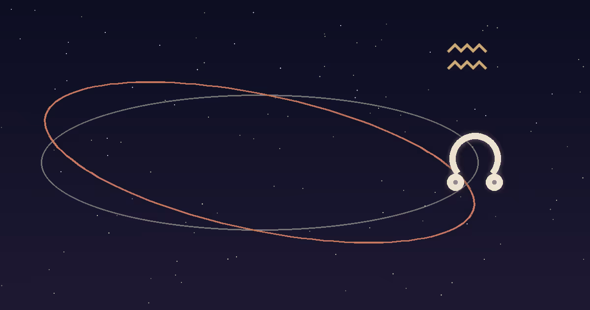 A cream node glyph woven into a gold network of stars with a dimmed terracotta sun, over crossing orbital paths