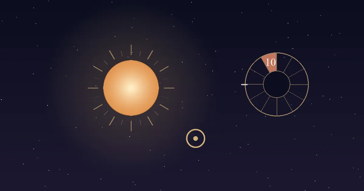 A glowing orange Sun with short gold rays beside a gold Sun glyph and a twelve-sector chart wheel whose 10th house wedge, at the top of the chart, is filled terracotta and numbered, on a deep navy starfield