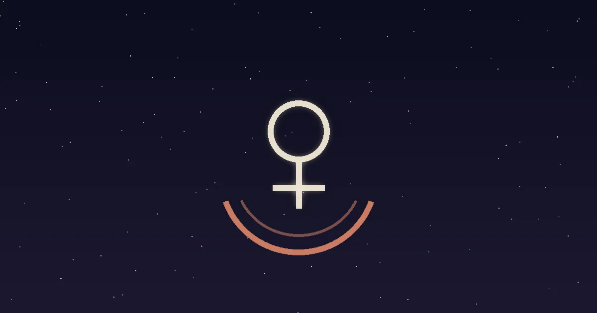 A cream Venus glyph cradled inside a terracotta crescent shell against a navy starfield, in flat vector style with gold accents — illustrating the meaning of Venus in Cancer, the Moon-ruled Venus placement