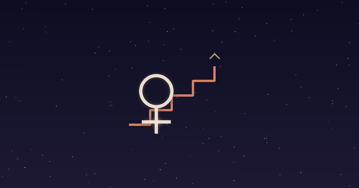 A cream Venus glyph climbing a stepped terracotta slope with a gold summit mark, illustrating Venus in Capricorn